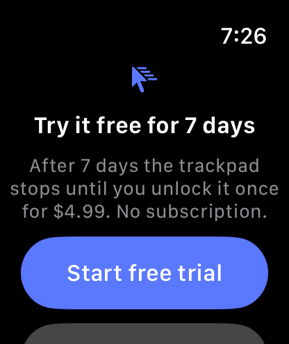 The watch before the trial starts: Try it free for 7 days, with a Start free trial button.